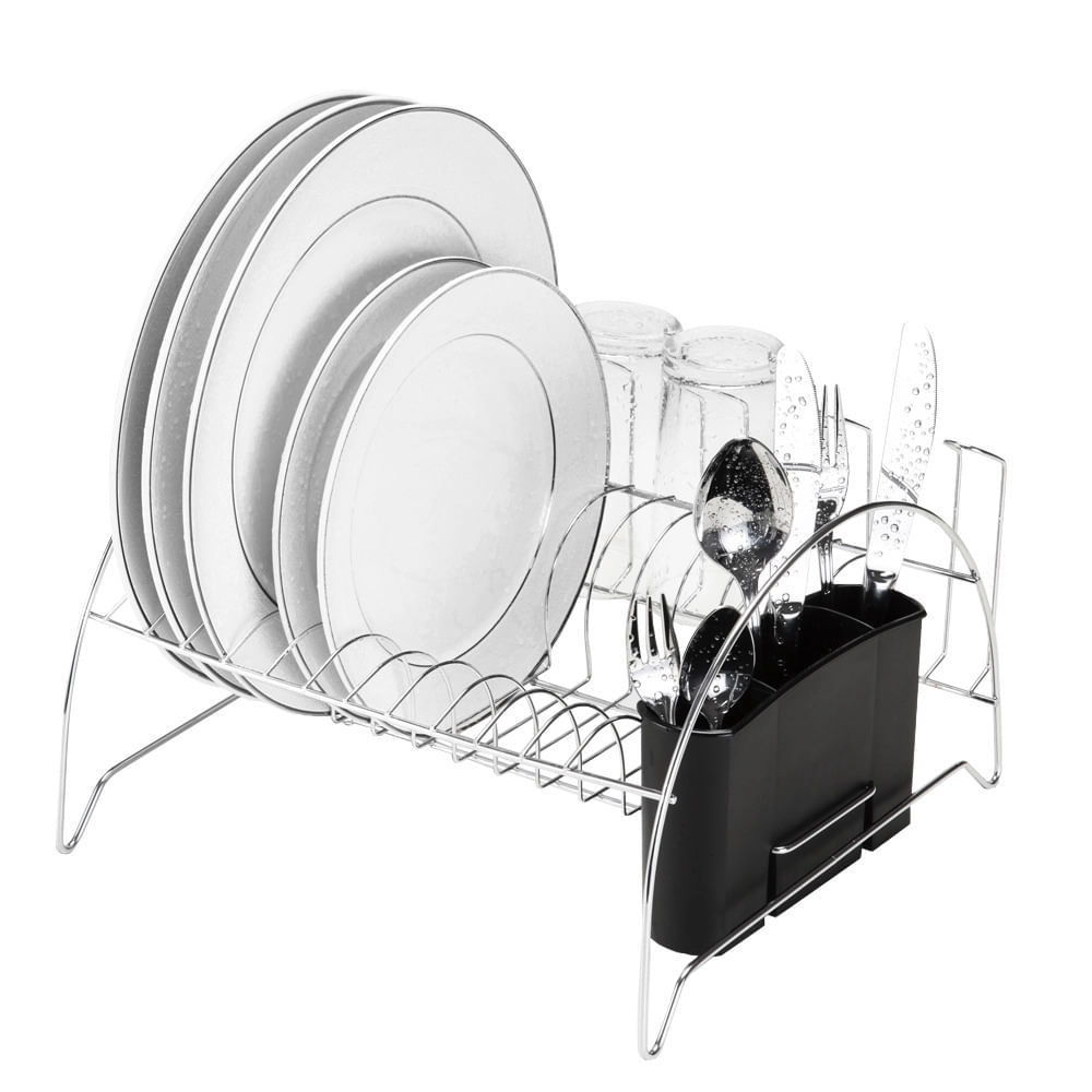 Escorredor de Louça Arthi Fan em Aço Cromado com Porta Copos Cinza Escorredor de Louça Arthi Fan em Aço Cromado com Porta Copos Cinza