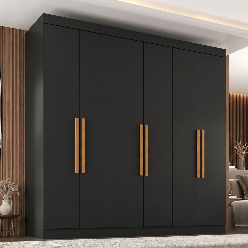Guarda Roupa Casal 6 Portas em MDP 180cm Paris Espresso Móveis Preto Guarda Roupa Casal 6 Portas em MDP 180cm Paris Espresso Móveis Preto