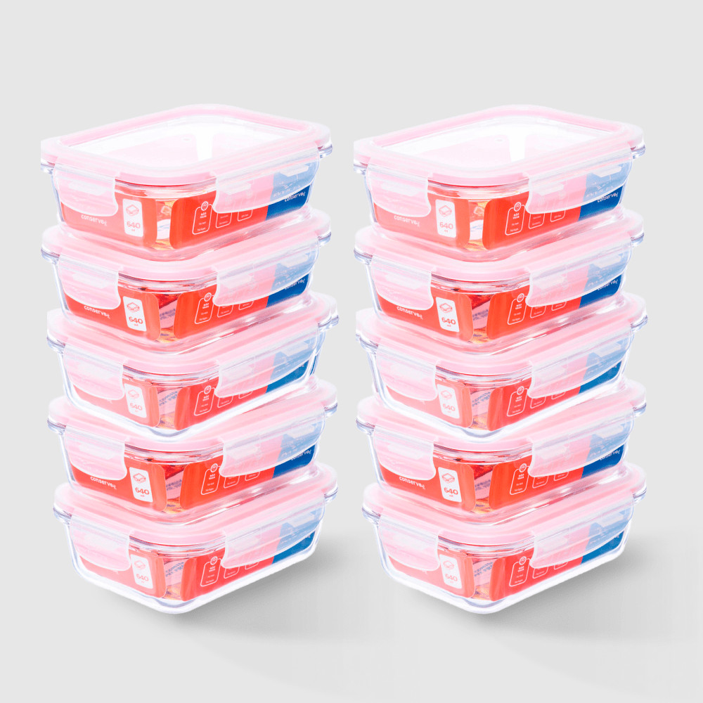 Kit com 10 Potes de Vidro Herméticos Retangulares 640ml Marmita Ideal Invicta Kit com 10 Potes de Vidro Herméticos Retangulares 640ml Marmita Ideal Invicta