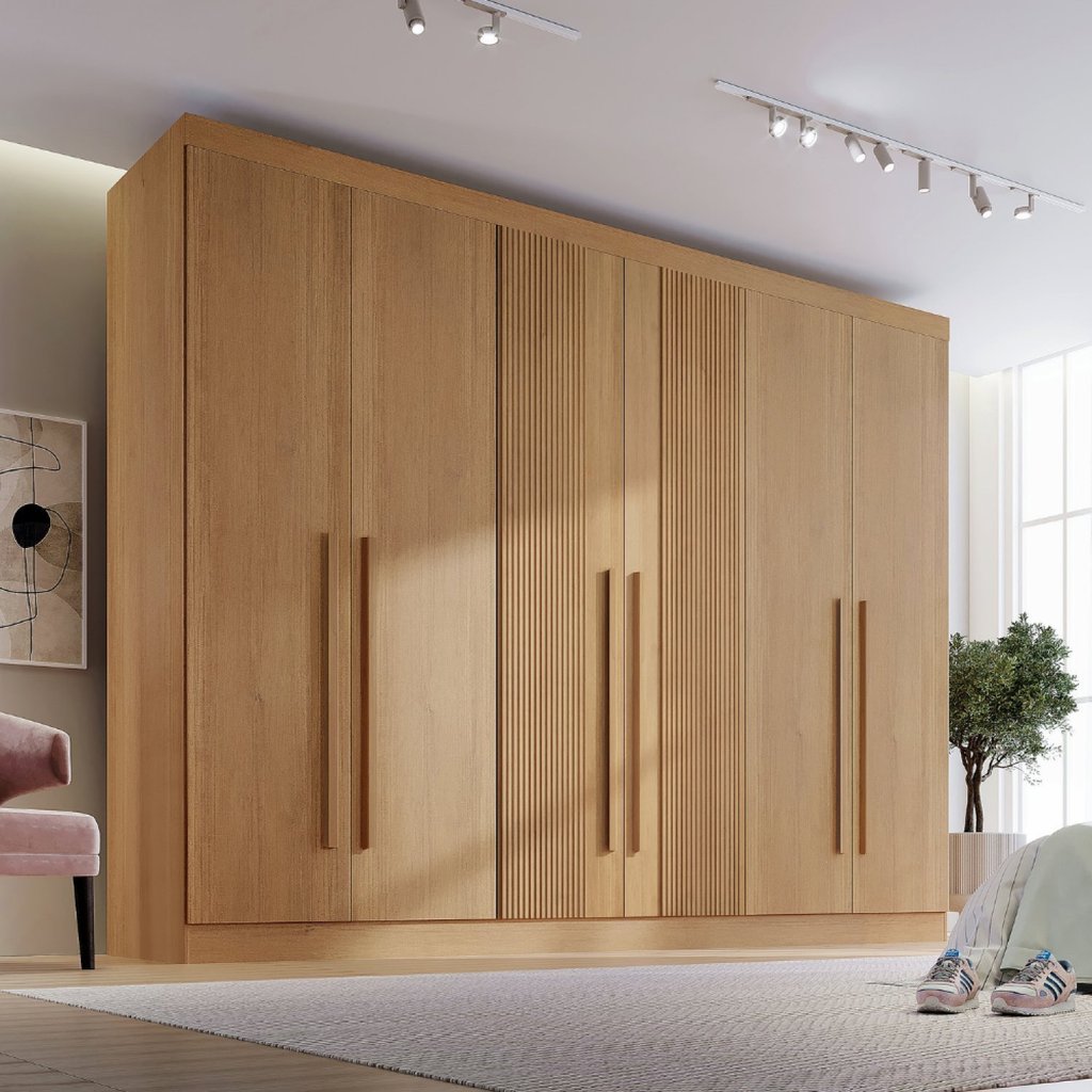 Guarda-roupa Casal MDF Ripado 6 Portas 6 Gavetas Paris Plus Cinamomo Guarda-roupa Casal MDF Ripado 6 Portas 6 Gavetas Paris Plus Cinamomo