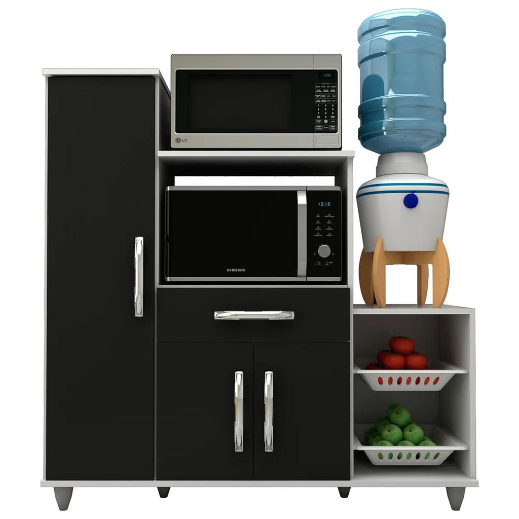 Armário de Cozinha Com Fruteira e Nicho Ibiza Branco/Preto – Lumil Móveis Armário de Cozinha Com Fruteira e Nicho Ibiza Branco/Preto – Lumil Móveis