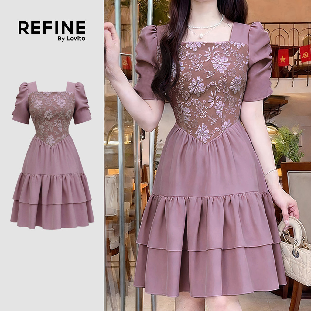 (Refine by Lovito) Vestido Jacquard Elegante Textura Confortável Cinza Rosa Primavera/verão feminino LR29E463 (Refine by Lovito) Vestido Jacquard Elegante Textura Confortável Cinza Rosa Primavera/verão feminino LR29E463