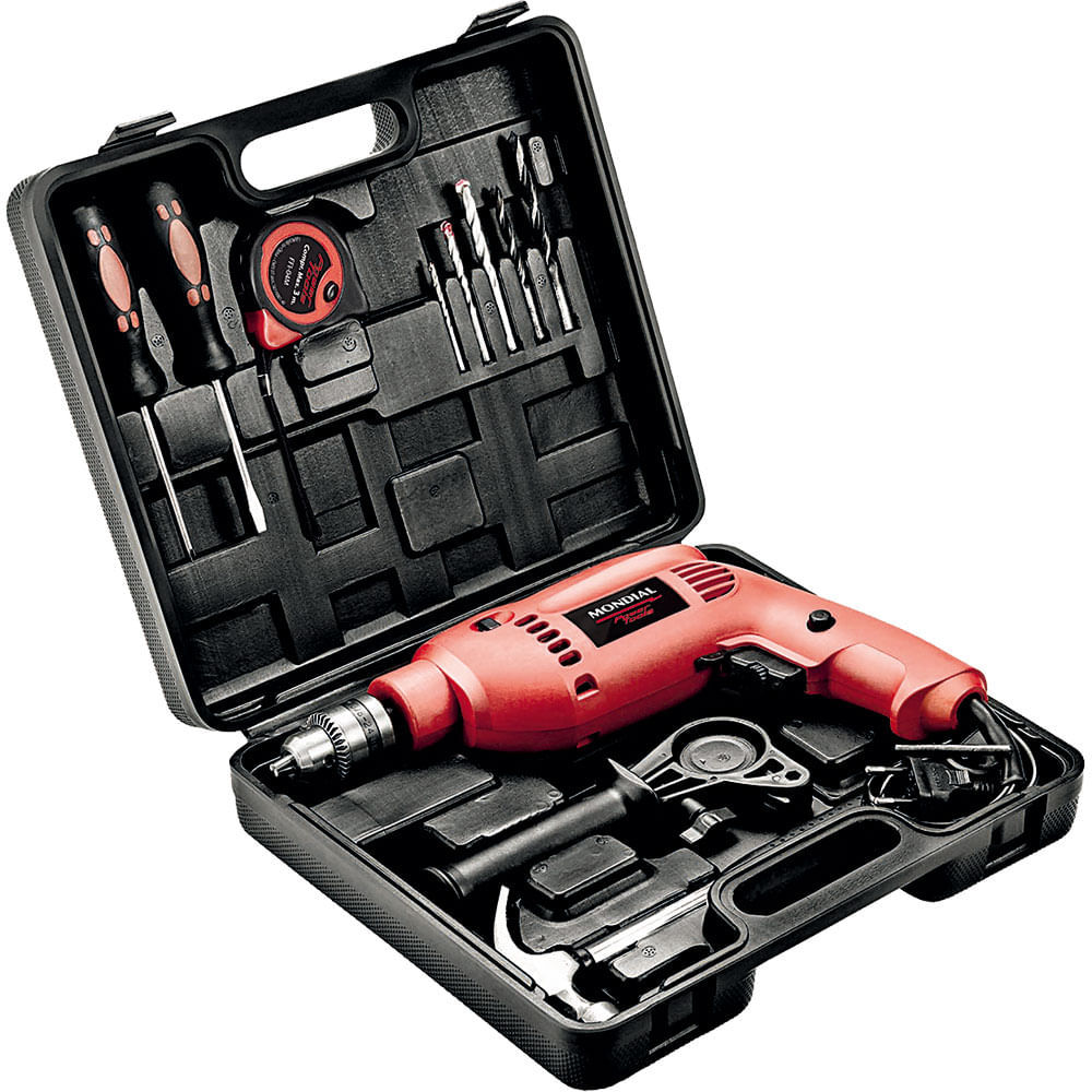Kit Furadeira de Impacto 650W 3/8″ Mondial Oficina NFFI-07M com 12 Peças e Maleta 127V Kit Furadeira de Impacto 650W 3/8″ Mondial Oficina NFFI-07M com 12 Peças e Maleta 127V