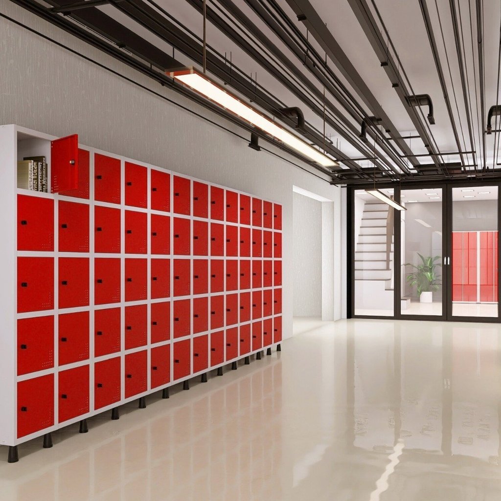 Armário Locker Guarda Volume Aço Light 10 portas 69×179,5cm Cinza/Vermelho Armário Locker Guarda Volume Aço Light 10 portas 69×179,5cm Cinza/Vermelho