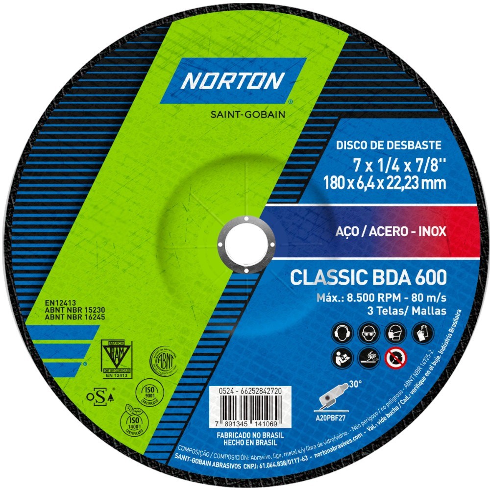 Disco de desbaste para aço 7×1/4×7/8pol – BDA 600 – Norton Disco de desbaste para aço 7×1/4×7/8pol – BDA 600 – Norton