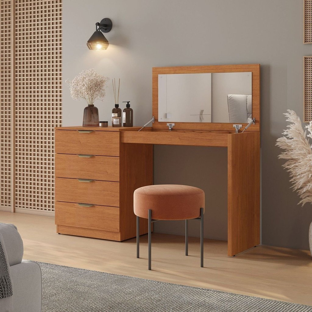 Penteadeira Camarim com Porta Joias e Tampo Reclinável 4 Gavetas Afrodite 100%mdf Naturalle Penteadeira Camarim com Porta Joias e Tampo Reclinável 4 Gavetas Afrodite 100%mdf Naturalle
