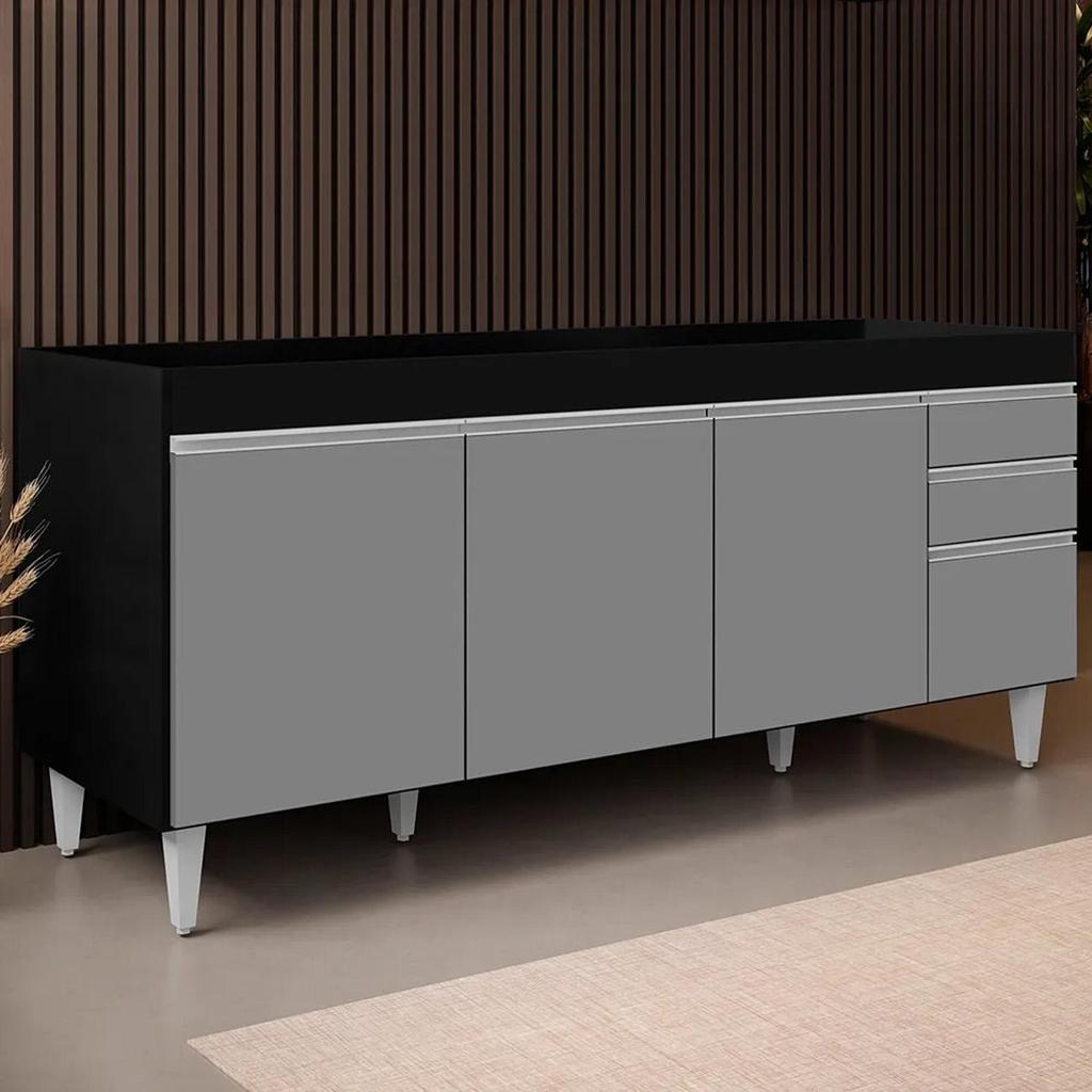 Balcão Gabinete Para Pia 180cm Sem Tampo Dallas Preto/Cinza – Lumil Balcão Gabinete Para Pia 180cm Sem Tampo Dallas Preto/Cinza – Lumil