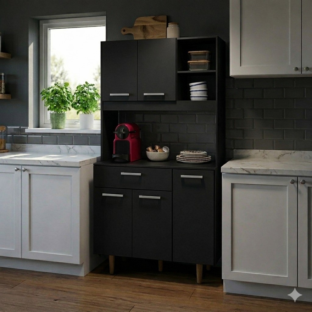 Armário de Cozinha Kit Completo com Gaveta e Portas Nicho para Micro-ondas ou Café Design Moderno