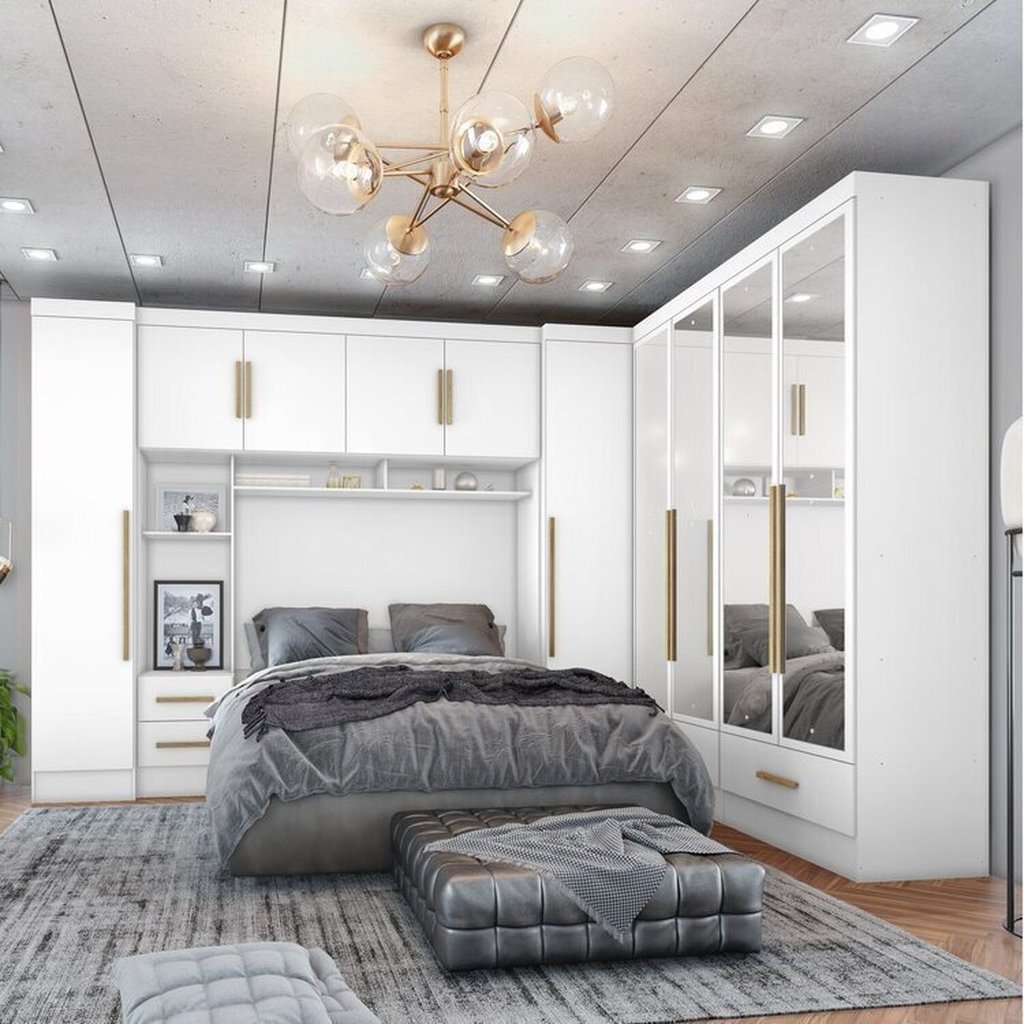Quarto de Casal Completo 5 Peças 6 Portas 4 Gavetas com Maleiro e Espelhos Smart Plus Yescasa Branco Quarto de Casal Completo 5 Peças 6 Portas 4 Gavetas com Maleiro e Espelhos Smart Plus Yescasa Branco