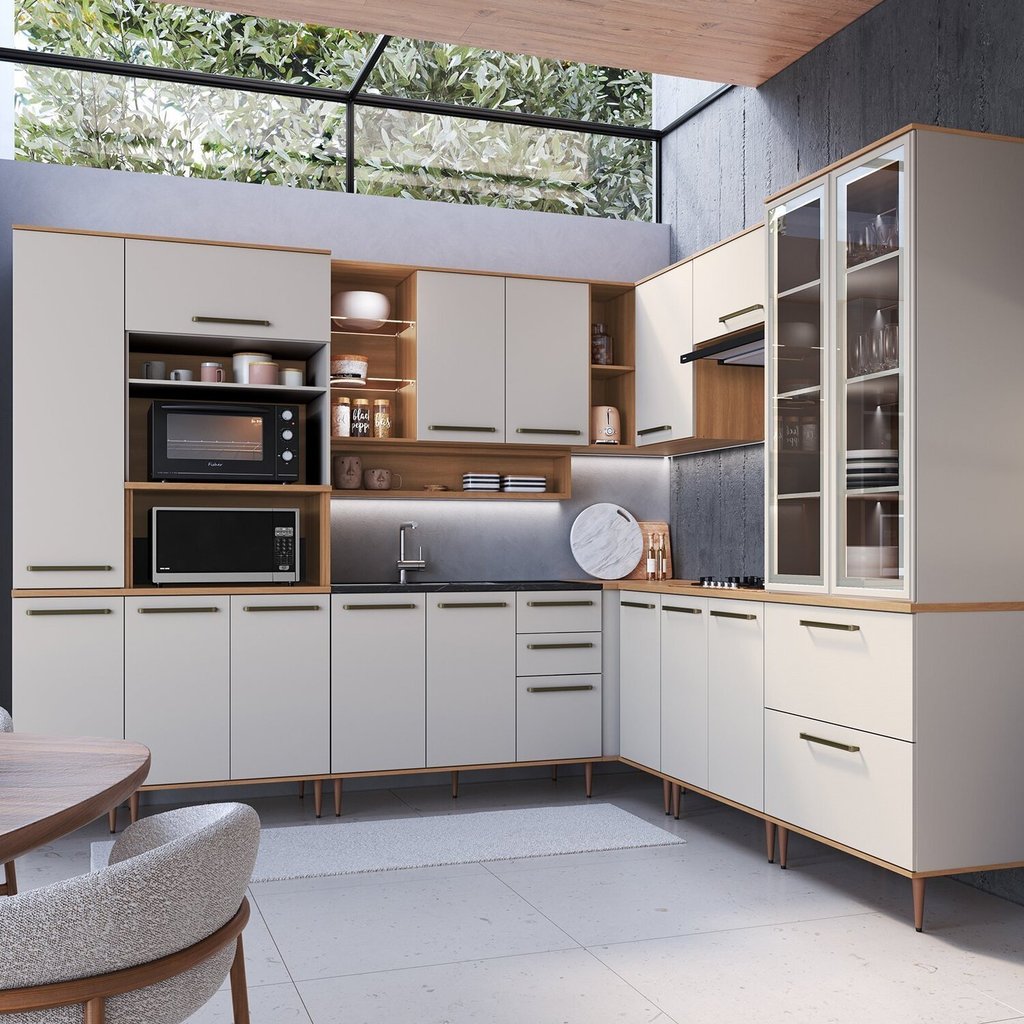 Cozinha Modulada Completa Isabelle 10 Peças com Torre Quente Para 2 fornos Freijó/Arenas Cozinha Modulada Completa Isabelle 10 Peças com Torre Quente Para 2 fornos Freijó/Arenas