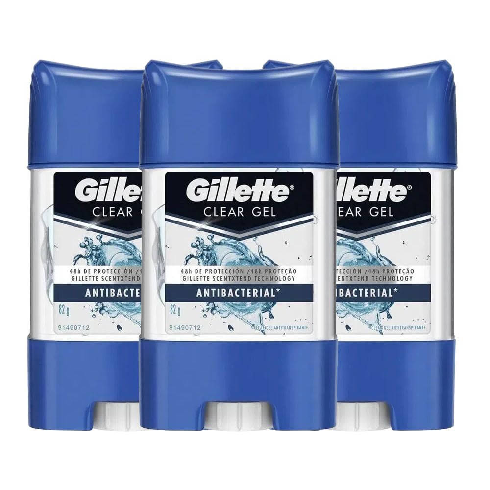 Kit Desodorante Gel Antitranspirante Gillette Antibacterial 82g – 3Unidades Kit Desodorante Gel Antitranspirante Gillette Antibacterial 82g – 3Unidades