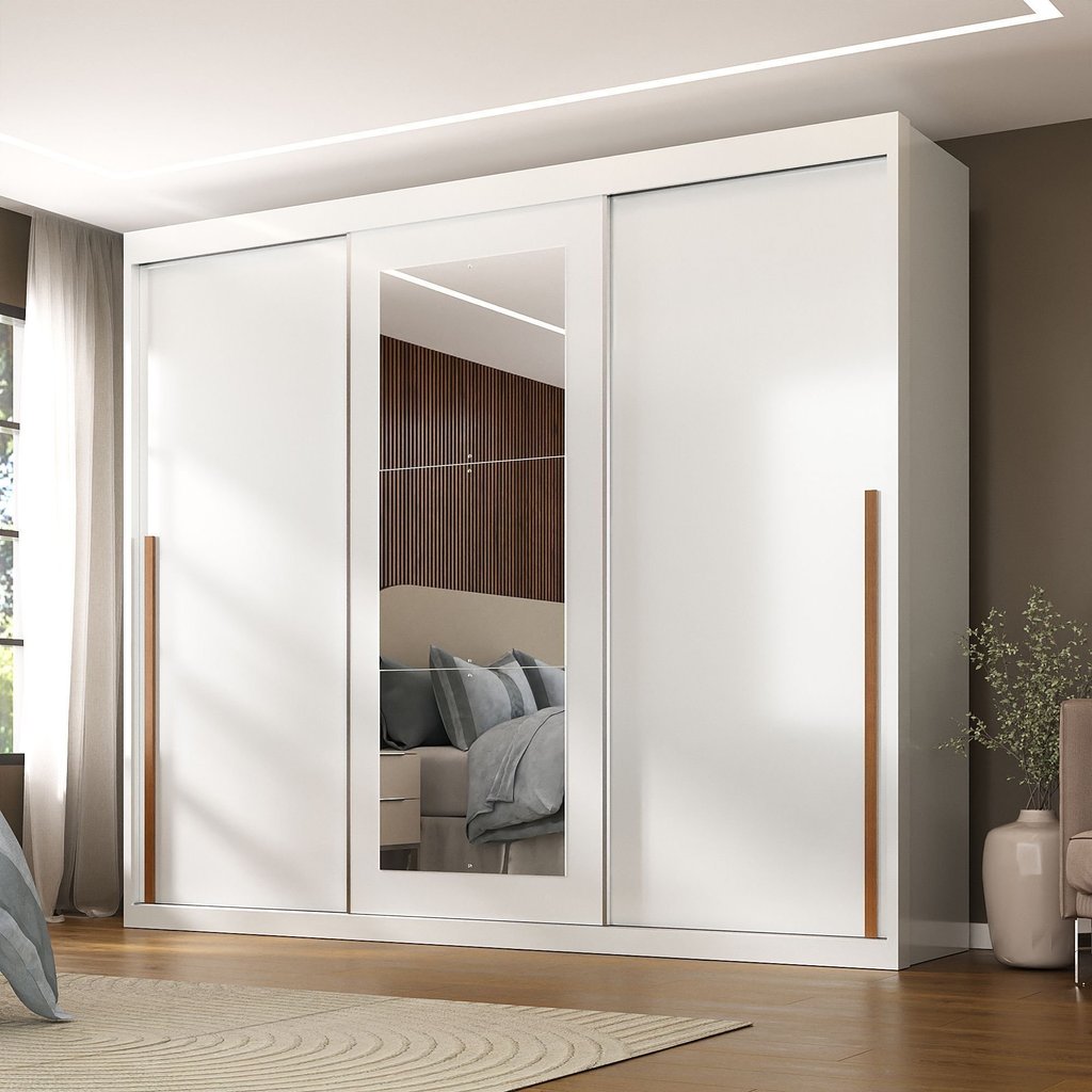 Guarda-roupa Casal 3 Portas de Correr e 6 Gavetas Spazio Branco