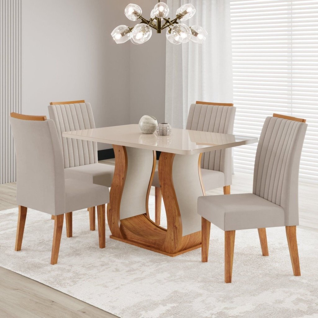Conjunto Sala de Jantar Mesa 120×80,7cm Tampo com Vidro 4 Cadeiras Inspirare Yescasa Bege/Mel Conjunto Sala de Jantar Mesa 120×80,7cm Tampo com Vidro 4 Cadeiras Inspirare Yescasa Bege/Mel