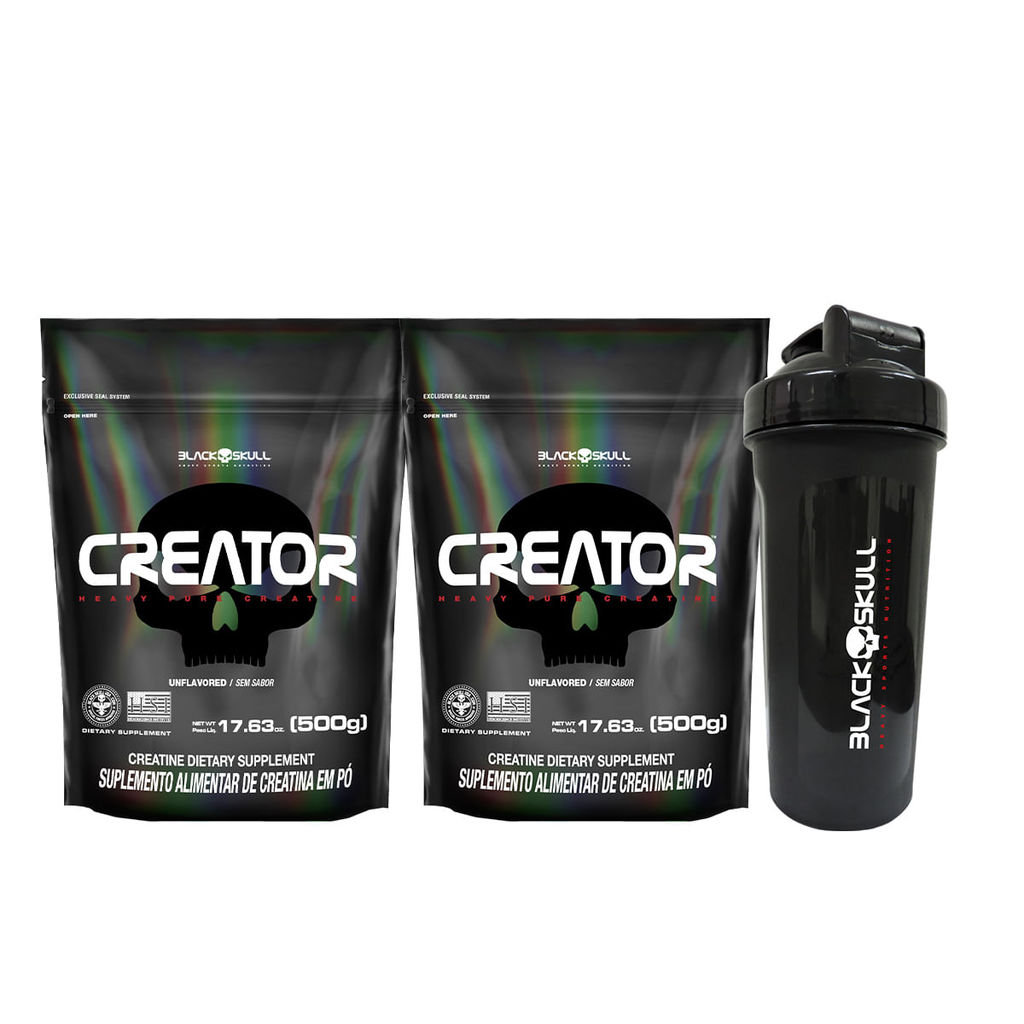 Combo 2x Creatina Creator 500g + Coqueteleira – Black Skull Combo 2x Creatina Creator 500g + Coqueteleira – Black Skull
