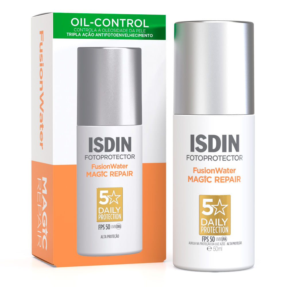 Protetor Solar Facial Isdin Fotoprotector Fusion Water Magic Repair 5 Stars FPS 50 50ml Protetor Solar Facial Isdin Fotoprotector Fusion Water Magic Repair 5 Stars FPS 50 50ml