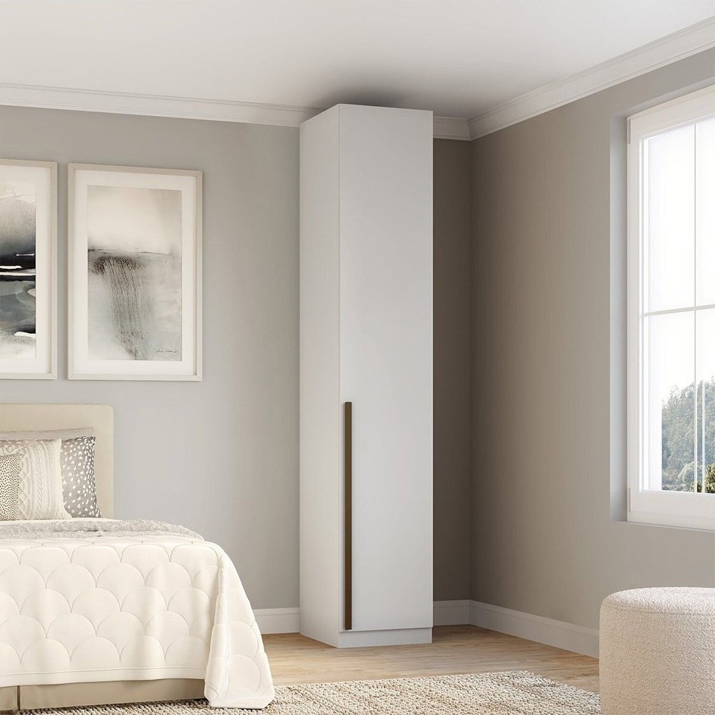 Guarda-roupa Modulado 1 Porta com Prateleiras e Cabideiro 45cm 100% MDF Trend Altezza Branco Guarda-roupa Modulado 1 Porta com Prateleiras e Cabideiro 45cm 100% MDF Trend Altezza Branco