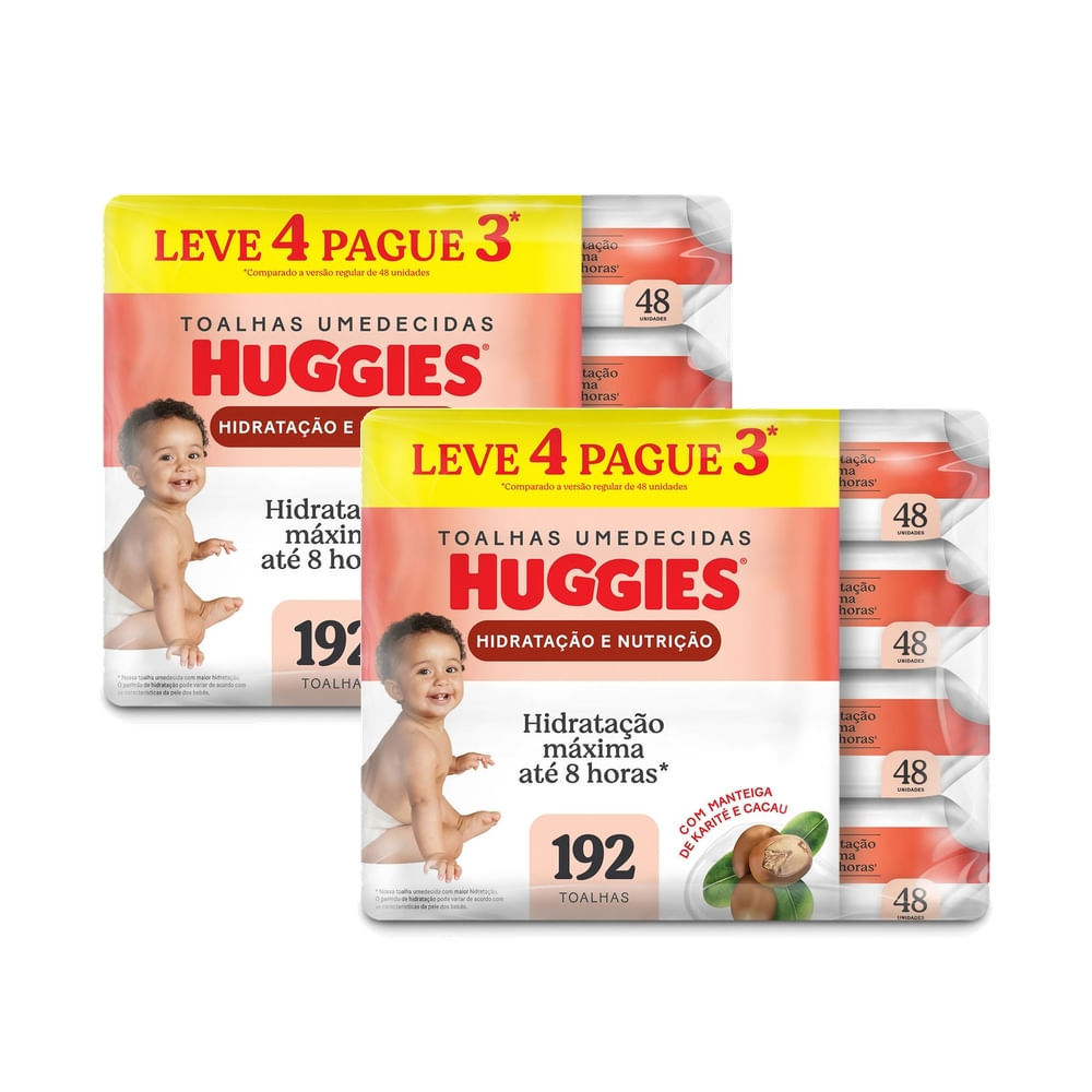 Kit 2 Lenços Huggies Hidratação e Nutrição Contra Assaduras 4×48 Unidades Kit 2 Lenços Huggies Hidratação e Nutrição Contra Assaduras 4×48 Unidades