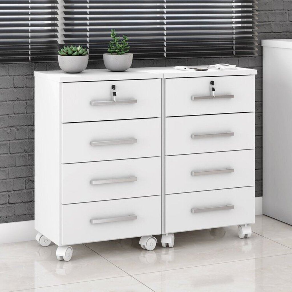 Conjunto 2 Gaveteiros para Escritório 4 Gavetas com Rodízios e Chave Gávea Branco Conjunto 2 Gaveteiros para Escritório 4 Gavetas com Rodízios e Chave Gávea Branco