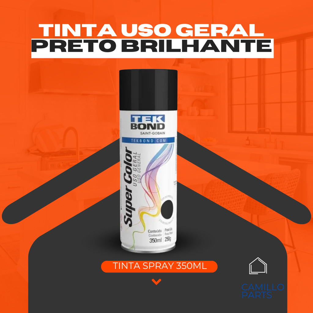 Tinta Spray Aerossol Preto Brilhante Uso Geral 350ml 250g Tinta Spray Aerossol Preto Brilhante Uso Geral 350ml 250g