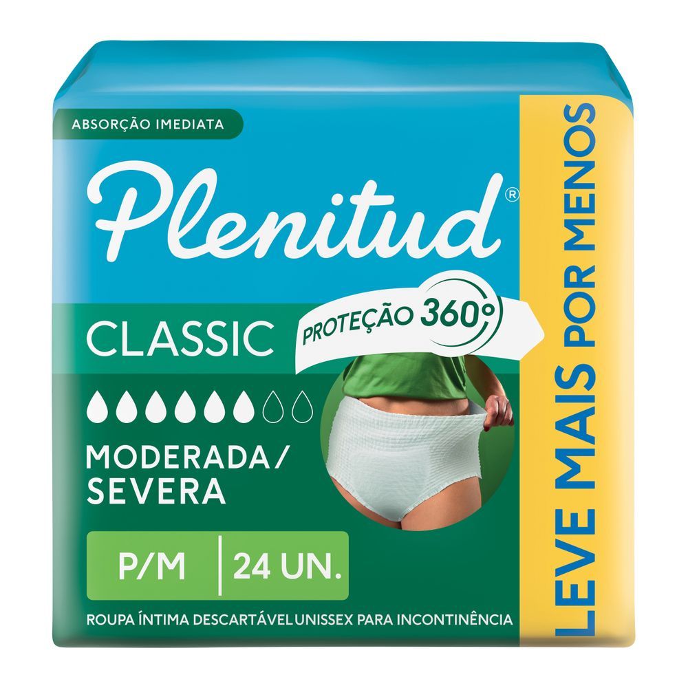 Roupa Íntima Plenitud Classic para Incontinência Moderada Severa Tamanho P/M 24 Unidades Leve Mais Por Menos Roupa Íntima Plenitud Classic para Incontinência Moderada Severa Tamanho P/M 24 Unidades Leve Mais Por Menos