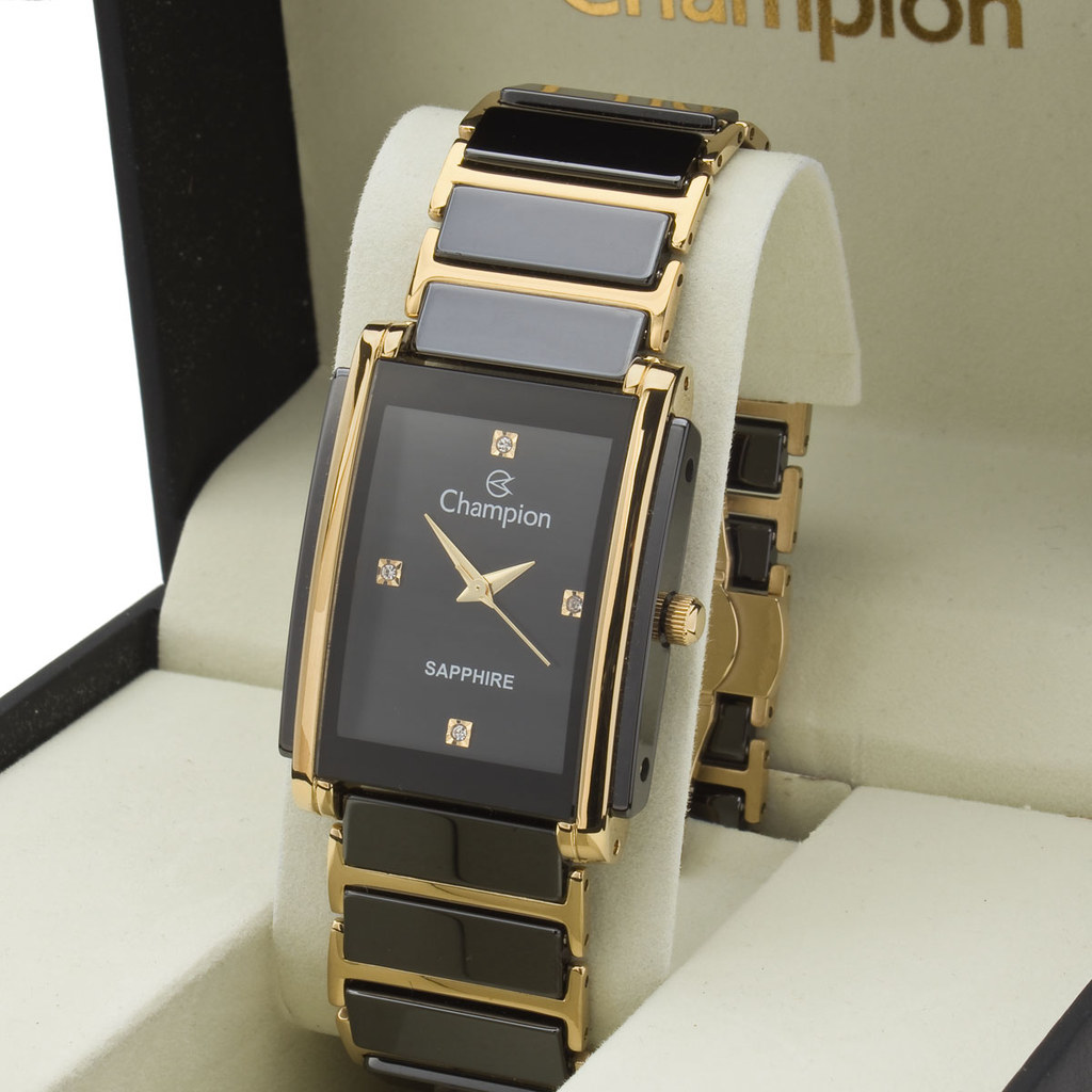 Relógio Ceramica Safira Feminino Preto com Dourado Quadrado Original CA21857U Relógio Ceramica Safira Feminino Preto com Dourado Quadrado Original CA21857U