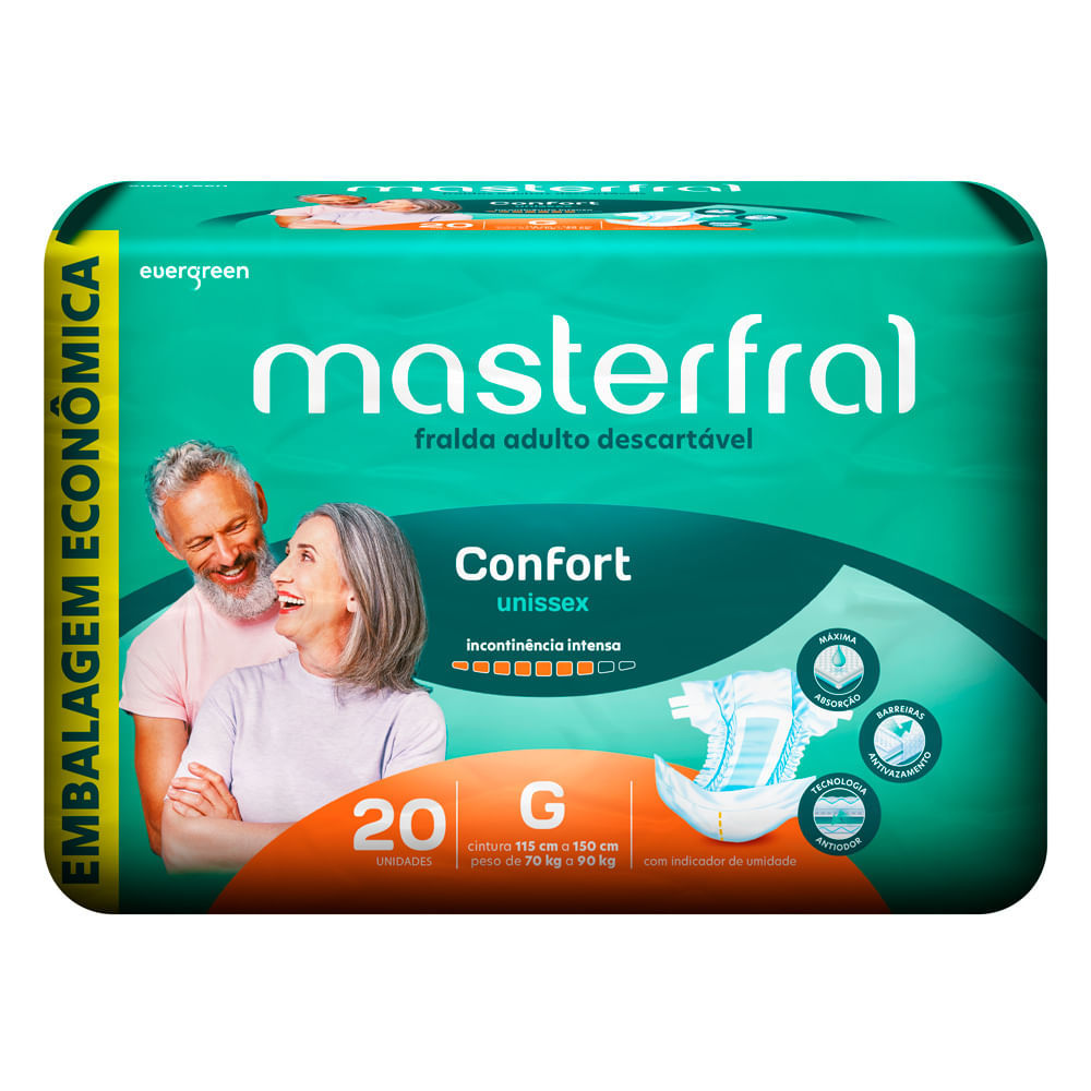 Fralda Geriátrica Masterfral Confort Unissex Tamanho G com 20 Unidades Descartáveis Fralda Geriátrica Masterfral Confort Unissex Tamanho G com 20 Unidades Descartáveis