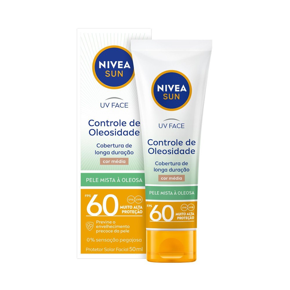 Protetor Solar Facial Nivea Sun Beauty Expert Controle de Oleosidade FPS 60 Cor Média 50g Protetor Solar Facial Nivea Sun Beauty Expert Controle de Oleosidade FPS 60 Cor Média 50g