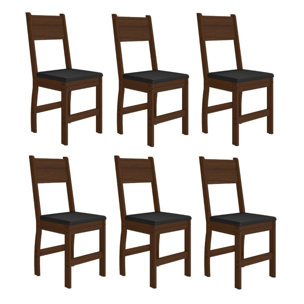 Kit 6 Cadeiras de Jantar MDF Milano Amêndoa/Preto Kit 6 Cadeiras de Jantar MDF Milano Amêndoa/Preto