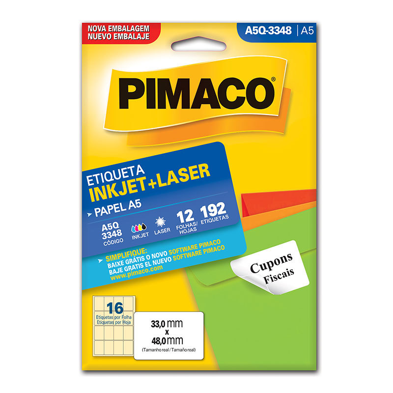 Etiqueta inkjet/laser A5Q3348 com 12 folhas Pimaco Etiqueta inkjet/laser A5Q3348 com 12 folhas Pimaco