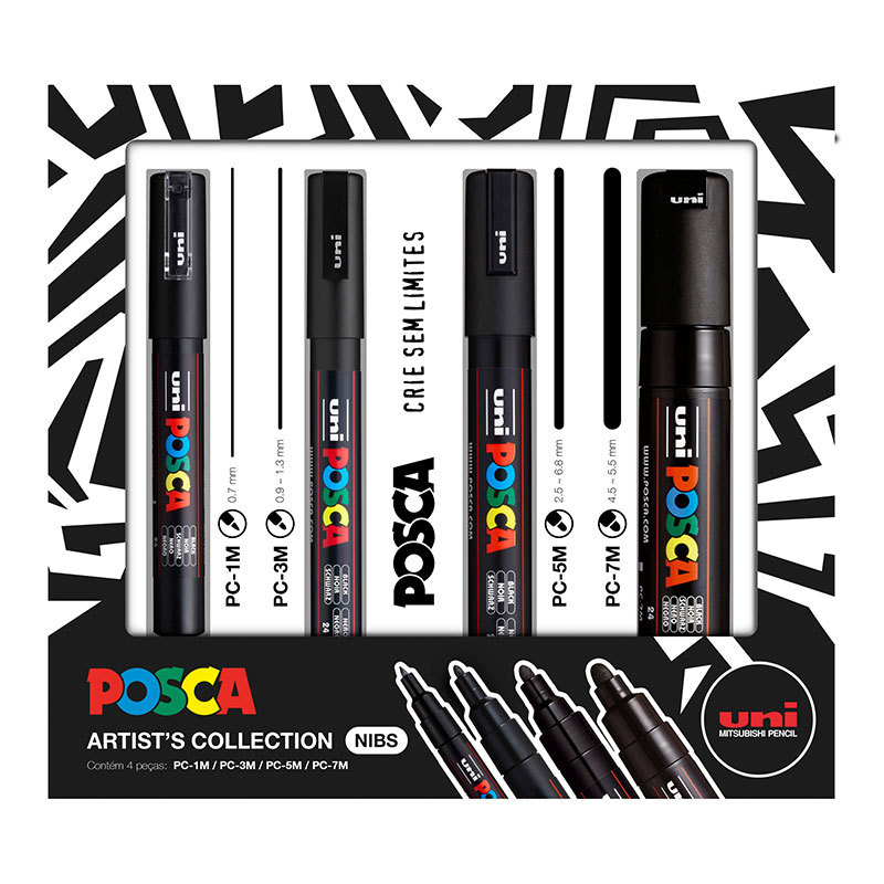 Caneta Posca Artists Collection NIBS Preto estojo com 4 unidades Uni-Ball Caneta Posca Artists Collection NIBS Preto estojo com 4 unidades Uni-Ball