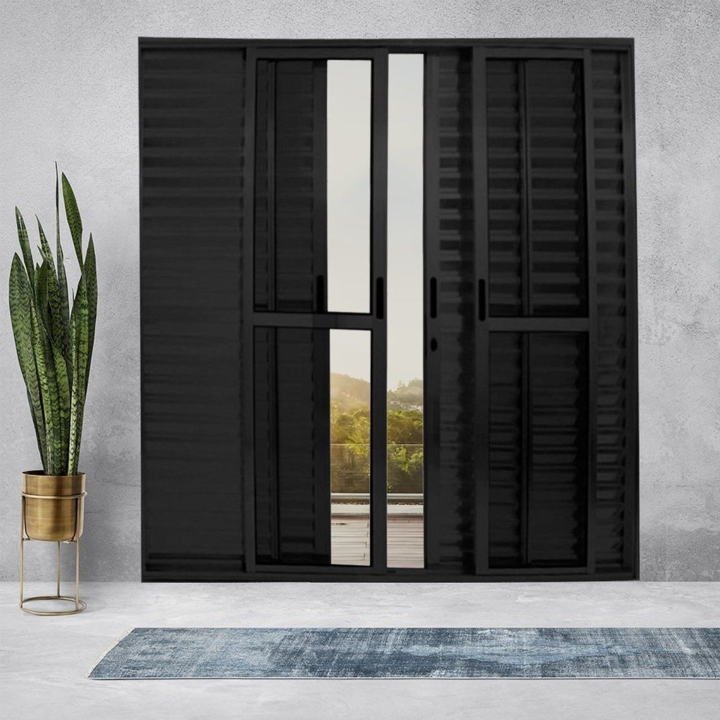 Porta Balcão de Alumínio 6 Folhas 210 X 200cm com Fechadura Linha 25 Preto Porta Balcão de Alumínio 6 Folhas 210 X 200cm com Fechadura Linha 25 Preto