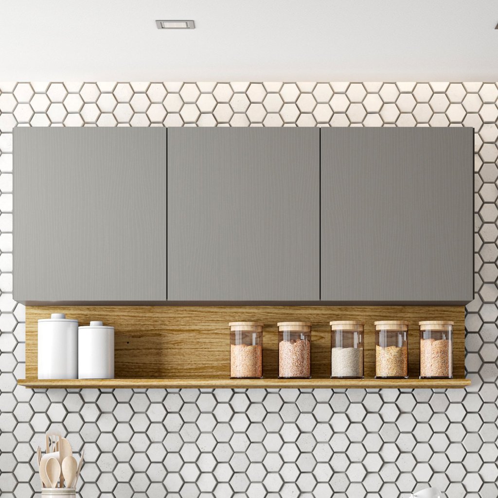 Armário para Cozinha 3 Portas 120cm Line Gris/Freijó Armário para Cozinha 3 Portas 120cm Line Gris/Freijó
