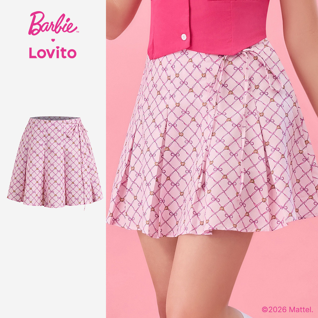 Barbie™ X Lovito Saia Casual Plissada Nó Frente Primavera/Verão Mulheres SKBL2PAD029 Barbie™ X Lovito Saia Casual Plissada Nó Frente Primavera/Verão Mulheres SKBL2PAD029