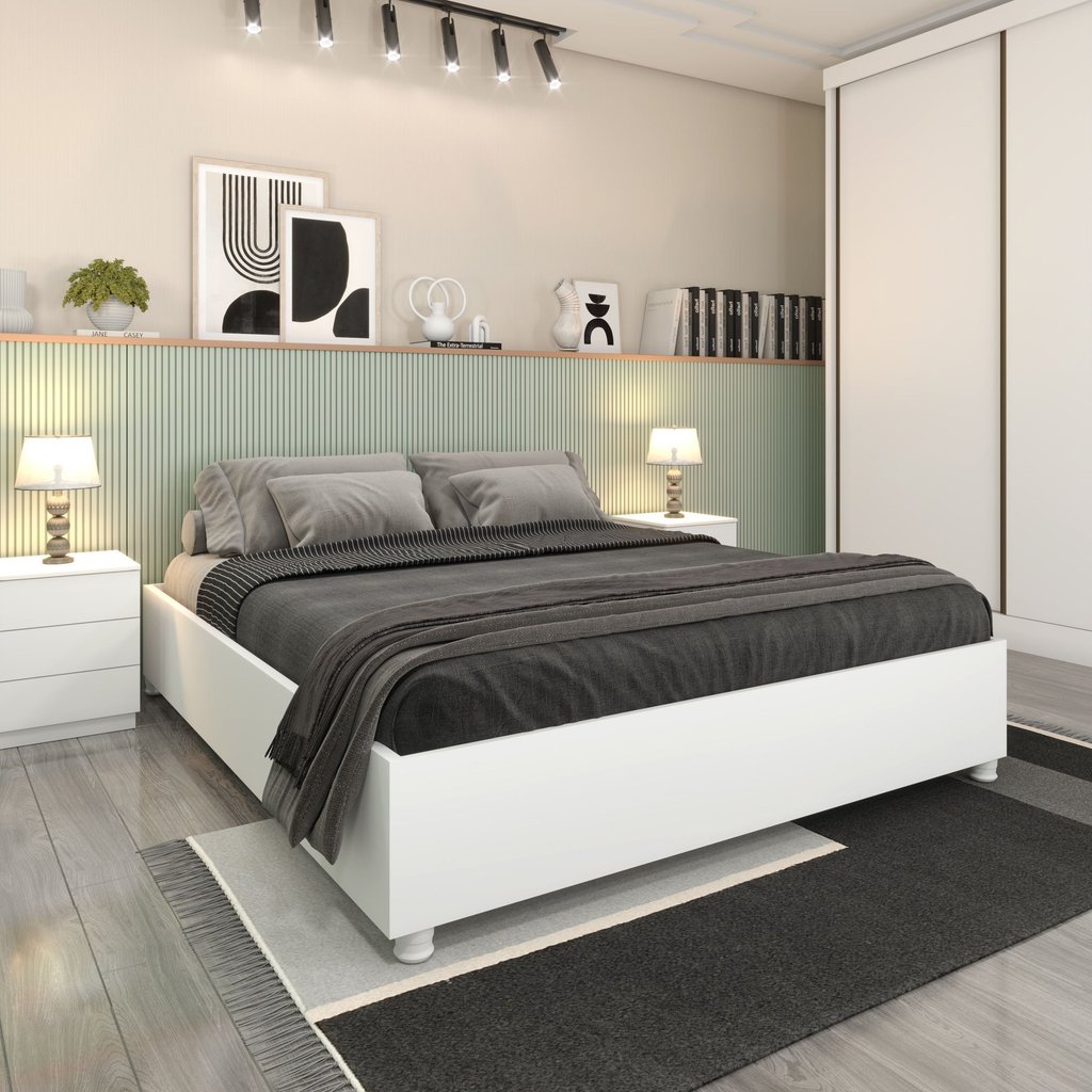 Cama Casal em MDP 193cm x 144cm Grecia Yescasa Branco/Neve