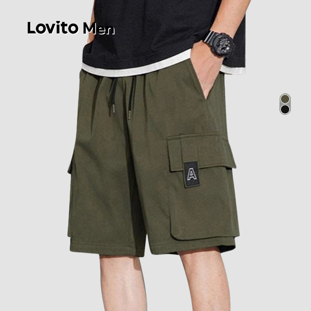 Lovito Men Shorts Casuais com Bolso Primavera/verão Verde Militar para Homens LNE122150 Lovito Men Shorts Casuais com Bolso Primavera/verão Verde Militar para Homens LNE122150