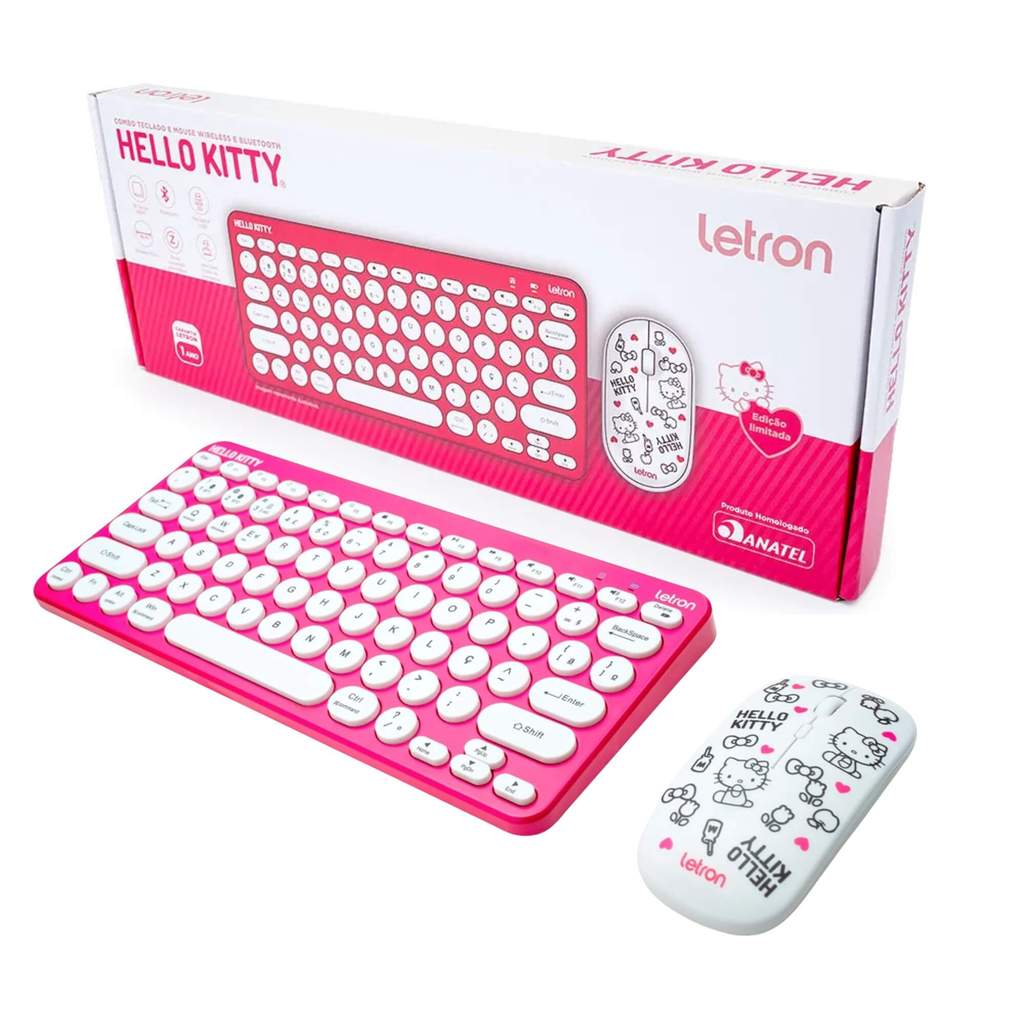 Kit Teclado e Mouse Wireless e Bluetooth Hello Kitty Letron Leo&Leo Leonora – 74691 Kit Teclado e Mouse Wireless e Bluetooth Hello Kitty Letron Leo&Leo Leonora – 74691