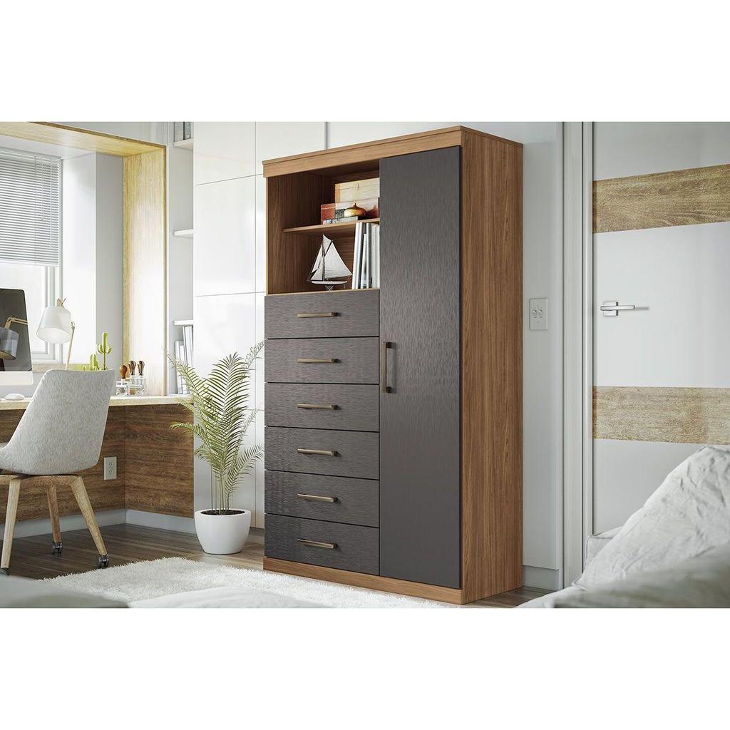 Cômoda de Quarto Marabá 1.6 c/ 1 Porta 2 Nichos e 6 Gavetas Jatoba Atacama/Grafitte – Santos Andirá Cômoda de Quarto Marabá 1.6 c/ 1 Porta 2 Nichos e 6 Gavetas Jatoba Atacama/Grafitte – Santos Andirá