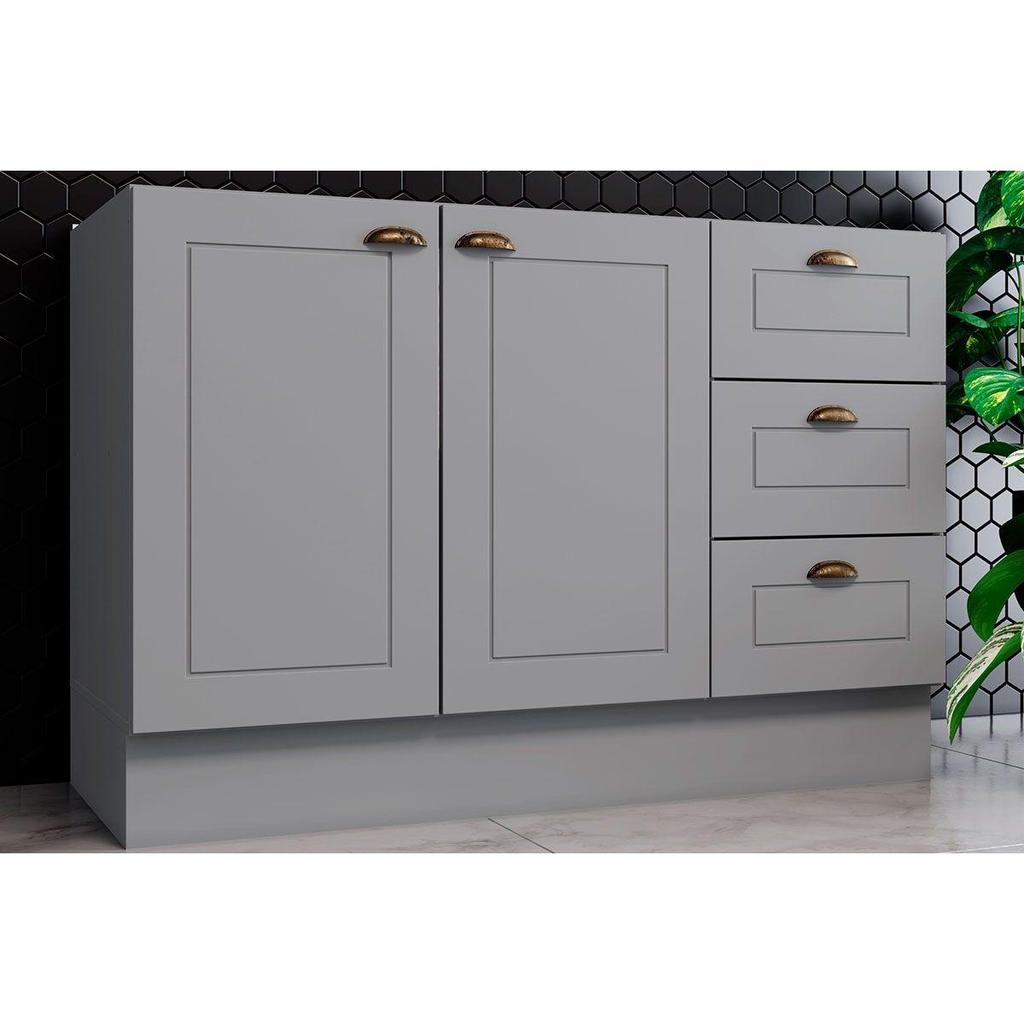 Balcão de Cozinha Modulado Americana 2 Portas e 3 Gavetas p/ Pia 120cm S/tampo Cinza – Henn Balcão de Cozinha Modulado Americana 2 Portas e 3 Gavetas p/ Pia 120cm S/tampo Cinza – Henn