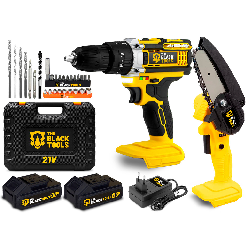 Kit Parafusadeira Furadeira Com Impacto E Mini Motosserra Poda Galho A Bateria 21v Kit Parafusadeira Furadeira Com Impacto E Mini Motosserra Poda Galho A Bateria 21v