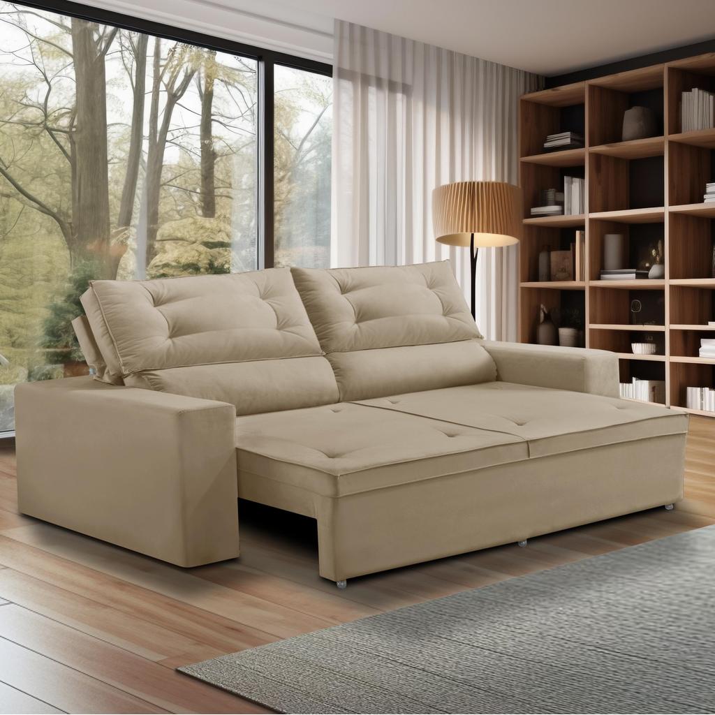 Sofá Retrátil e Reclinável 3 lugares com Molas 1,80m Lais Suede Bege Adonai Estofados Sofá Retrátil e Reclinável 3 lugares com Molas 1,80m Lais Suede Bege Adonai Estofados