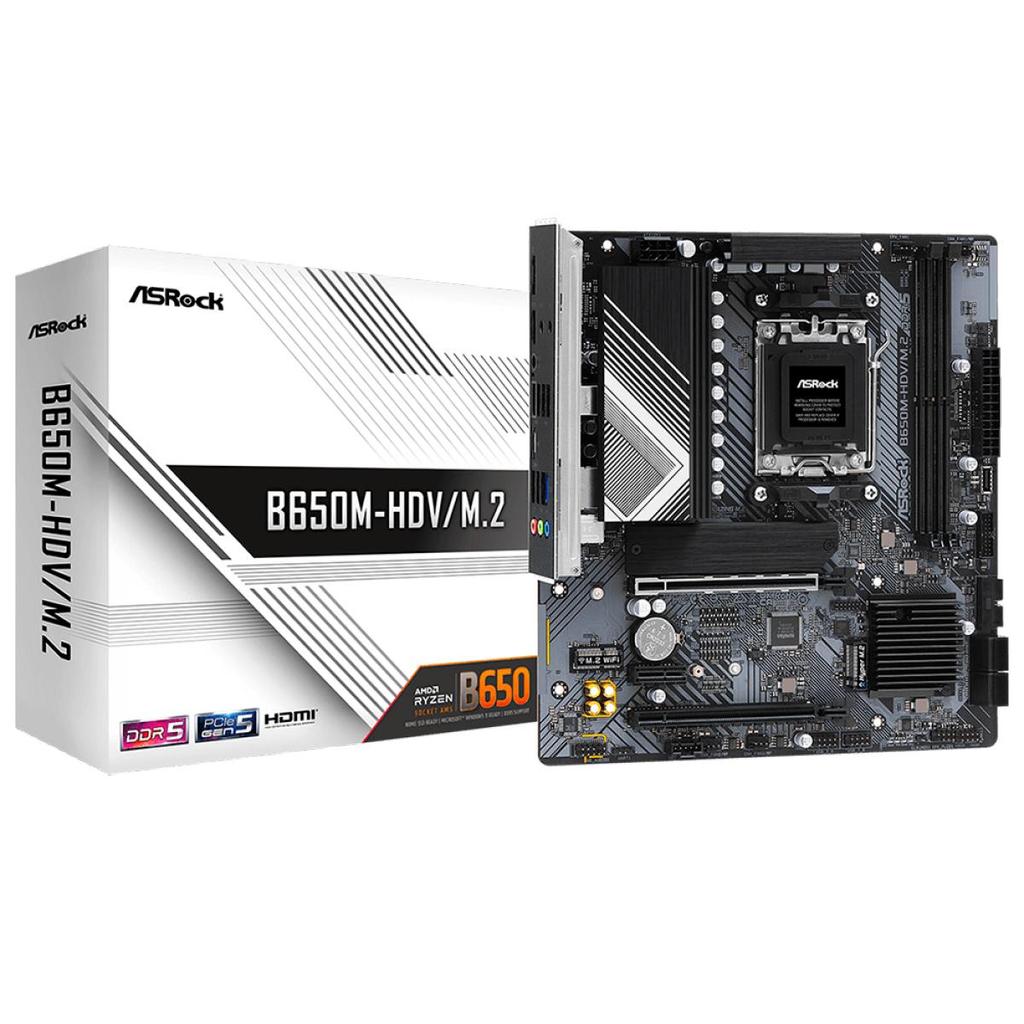 Placa Mãe ASRock B650M-HDV/M.2, Chipset B650, AMD AM5, M-ATX, DDR5, 90-MXBLA0-A0UAYZ Placa Mãe ASRock B650M-HDV/M.2, Chipset B650, AMD AM5, M-ATX, DDR5, 90-MXBLA0-A0UAYZ
