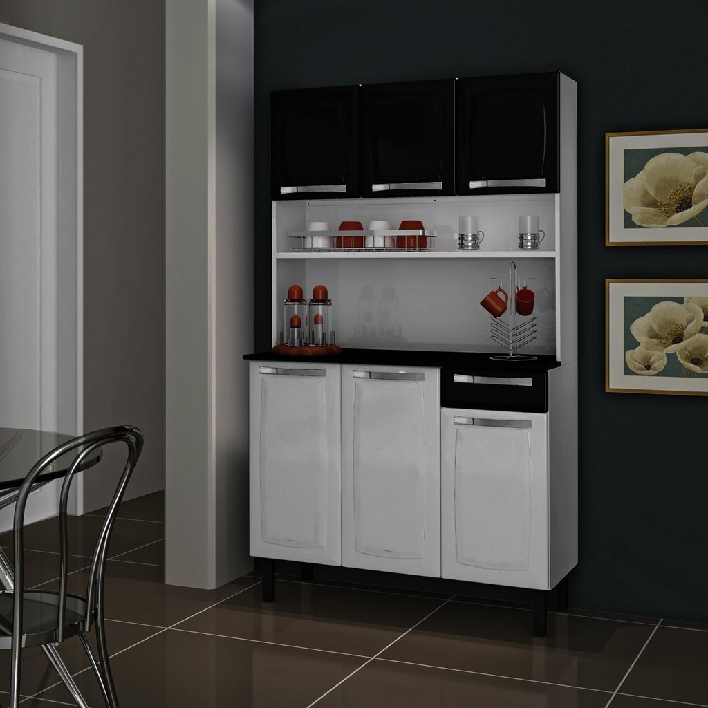 Cozinha Compacta em Aço com Tampo 6 Portas 1 Gaveta 105cm Rose Itatiaia Branco/Preto Cozinha Compacta em Aço com Tampo 6 Portas 1 Gaveta 105cm Rose Itatiaia Branco/Preto