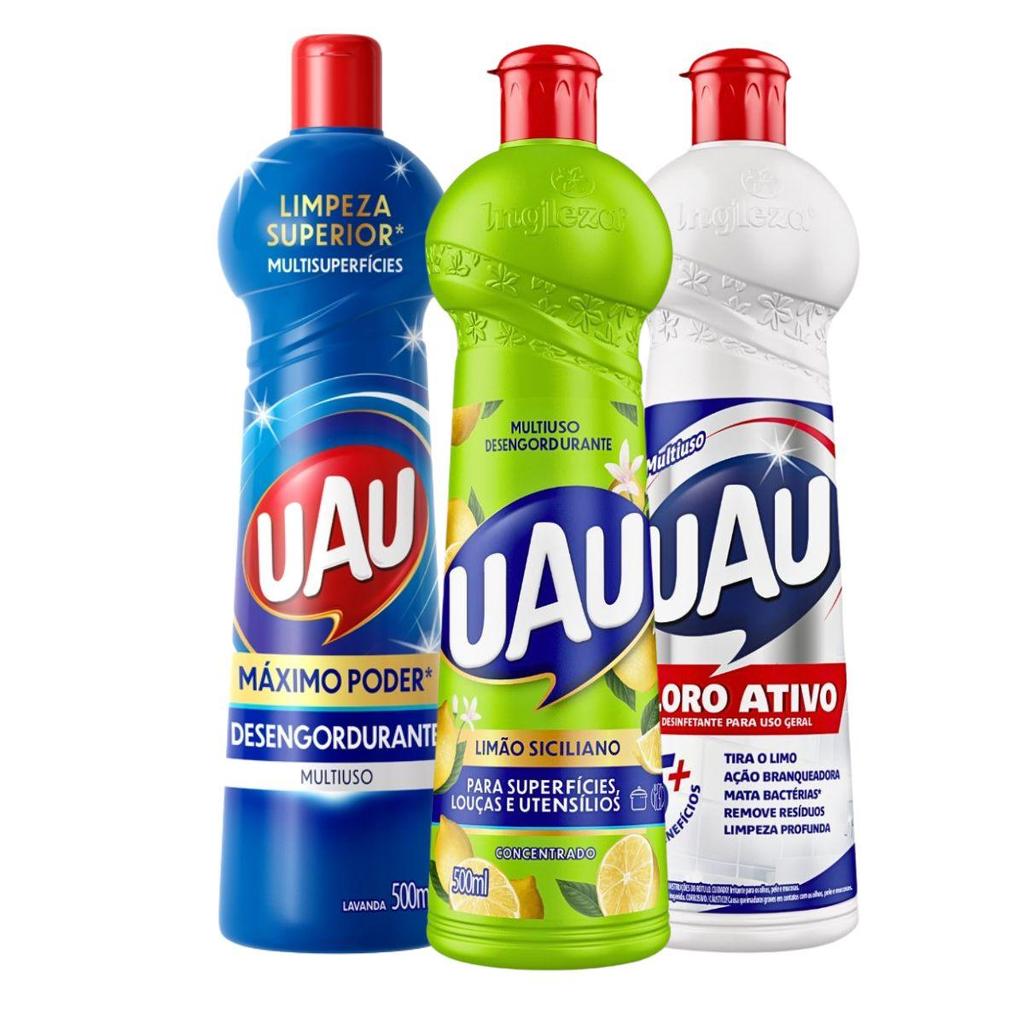 Pack 3un Multiuso 500ml Uau Limão Siciliano, Cloro Ativo E Desengordurante Pack 3un Multiuso 500ml Uau Limão Siciliano, Cloro Ativo E Desengordurante