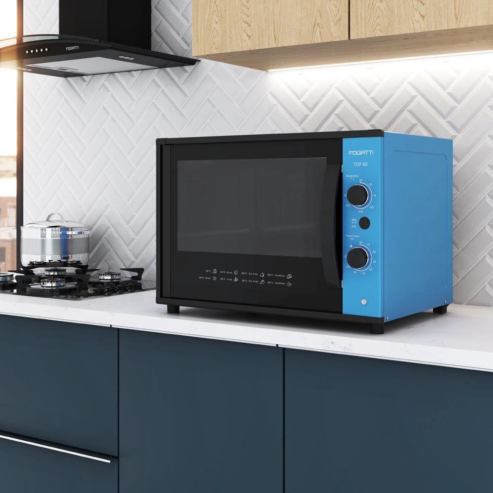 Forno Fogatti Elétrico Bancada Top 60 Litros Azul 220V Forno Fogatti Elétrico Bancada Top 60 Litros Azul 220V