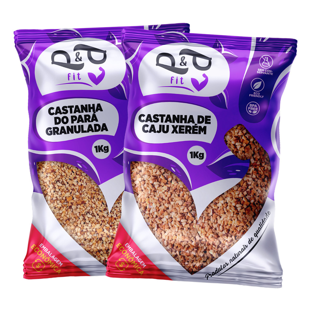 Kit Castanha do Pará Quebrada/Granulada 1Kg+ Castanha de Caju Xerém 1Kg Torrado Kit Castanha do Pará Quebrada/Granulada 1Kg+ Castanha de Caju Xerém 1Kg Torrado
