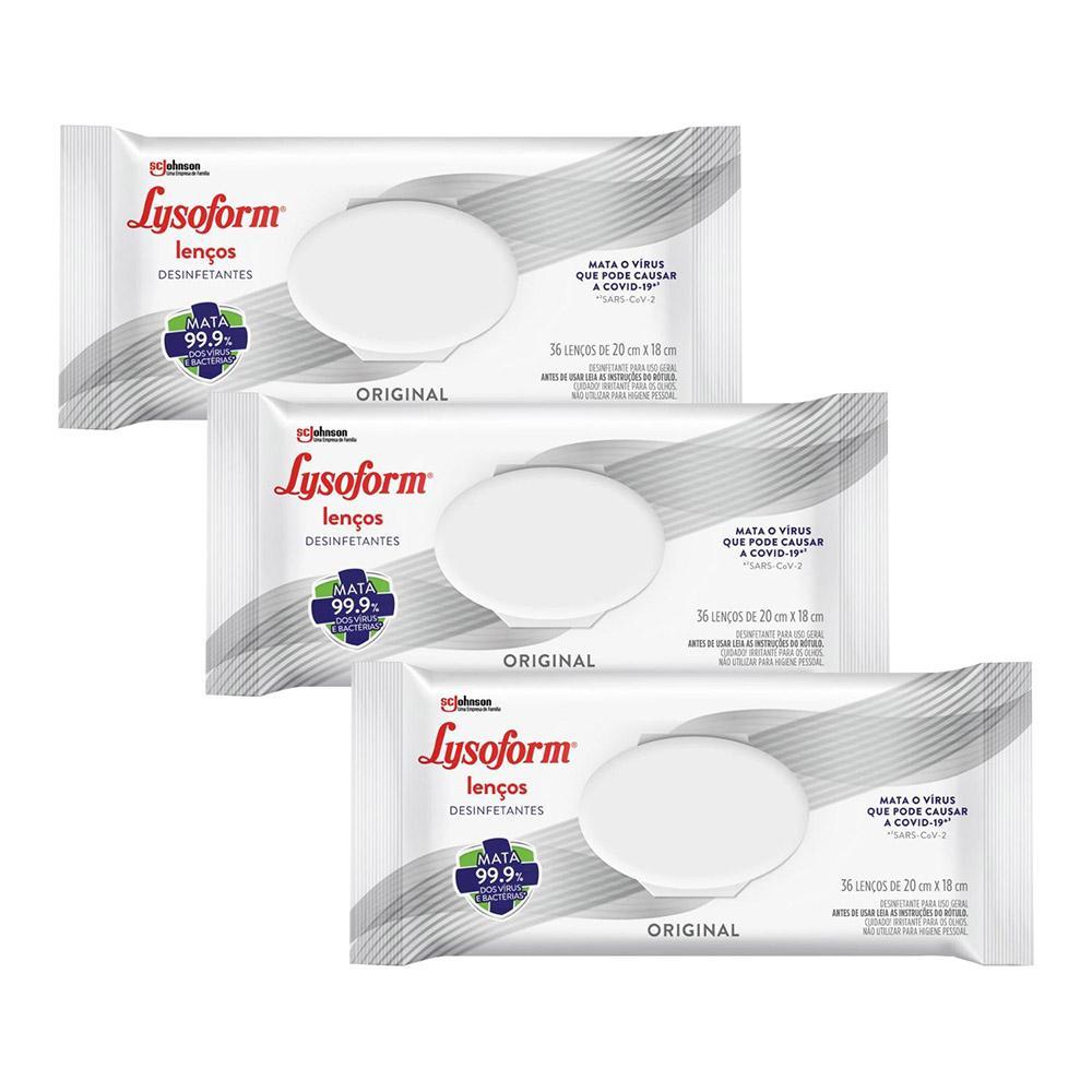 Kit 3 Lenços Umedecidos Desinfetante Lysoform 36un Kit 3 Lenços Umedecidos Desinfetante Lysoform 36un