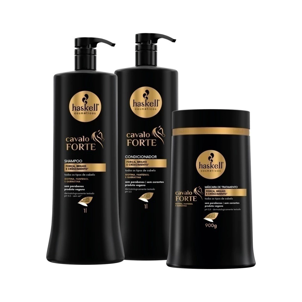 Kit Haskell Cavalo Forte Litro – Força, Brilho e Crescimento | 3 itens Kit Haskell Cavalo Forte Litro – Força, Brilho e Crescimento | 3 itens