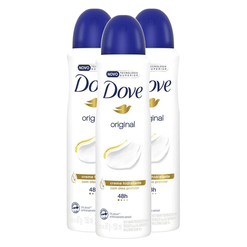 Kit 3 Desodorante Antitranspirante Aerosol Dove Original 150ml Kit 3 Desodorante Antitranspirante Aerosol Dove Original 150ml
