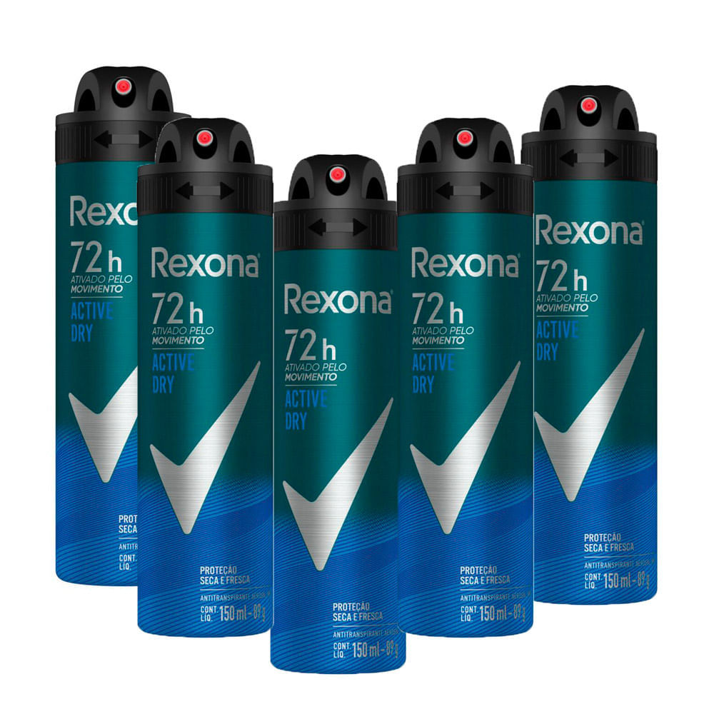 Kit 6 Desodorante Rexona Men Active Dry Aerosol Antitranspirante 72h 150ml Kit 6 Desodorante Rexona Men Active Dry Aerosol Antitranspirante 72h 150ml