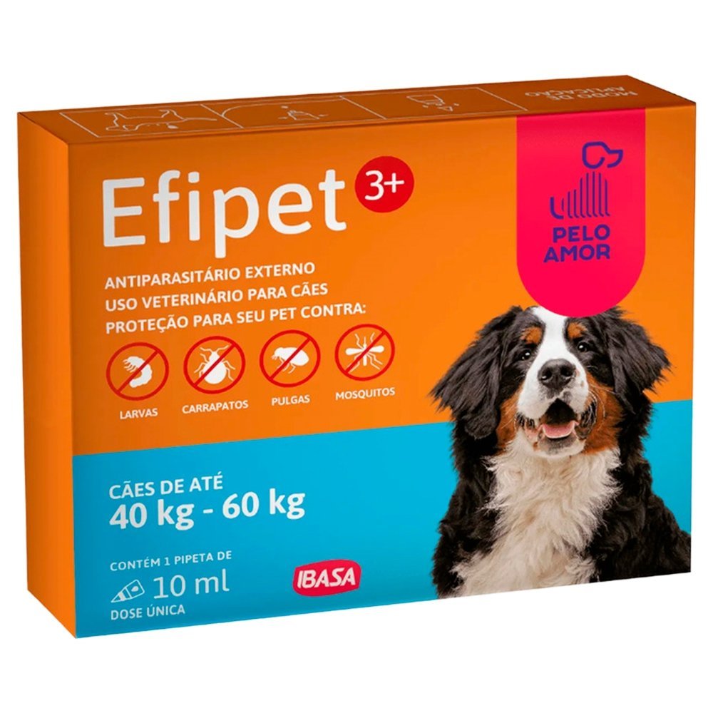 Antiparasitário Ibasa Efipet 3+ para Cães de 40 a 60Kg – Pipeta 10ml Antiparasitário Ibasa Efipet 3+ para Cães de 40 a 60Kg – Pipeta 10ml